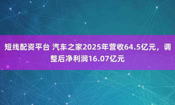 短线配资平台 汽车之家2025年营收64.5亿元，调整后净利润16.07亿元